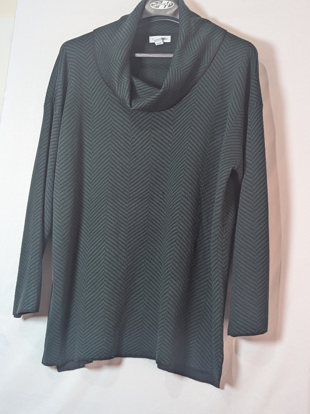 Calvin Klein Women’s XL Black Charcoal Chevron Cowl Neck Tunic Sweater Long Slee
